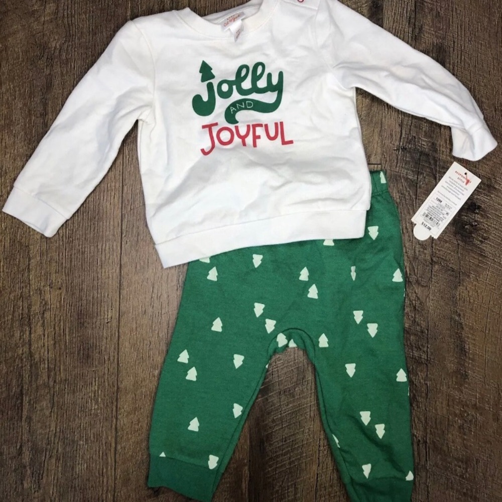 Cat & Jack Baby Jolly Joyful Christmas Sweatshirt  and pants outfit 12m